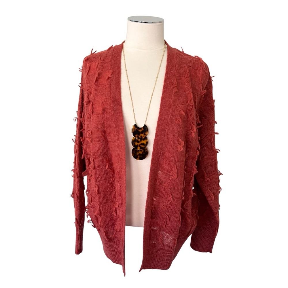 ANTHROPOLOGIE MAEVE Janis Fringed Checkered Cardigan Wool Blend Red Sz XS/ S